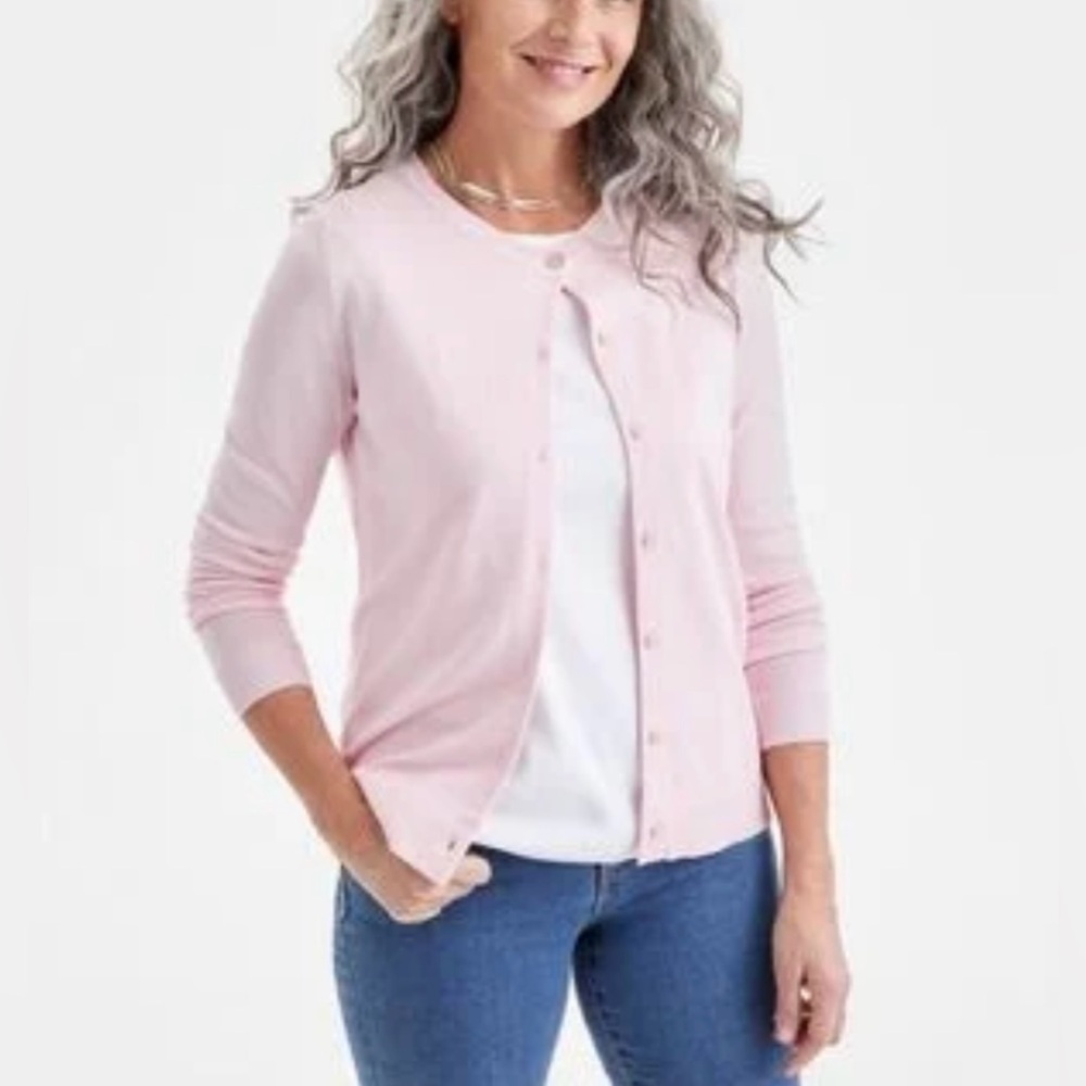 Style & Co Women’s PALE PINK Cardigan Crewneck NEW with Tags in Size Large
